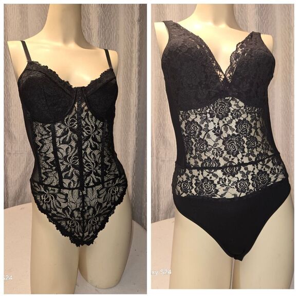 Elegant Black Lace Chemise Set Of 2 - Picture 1 of 13